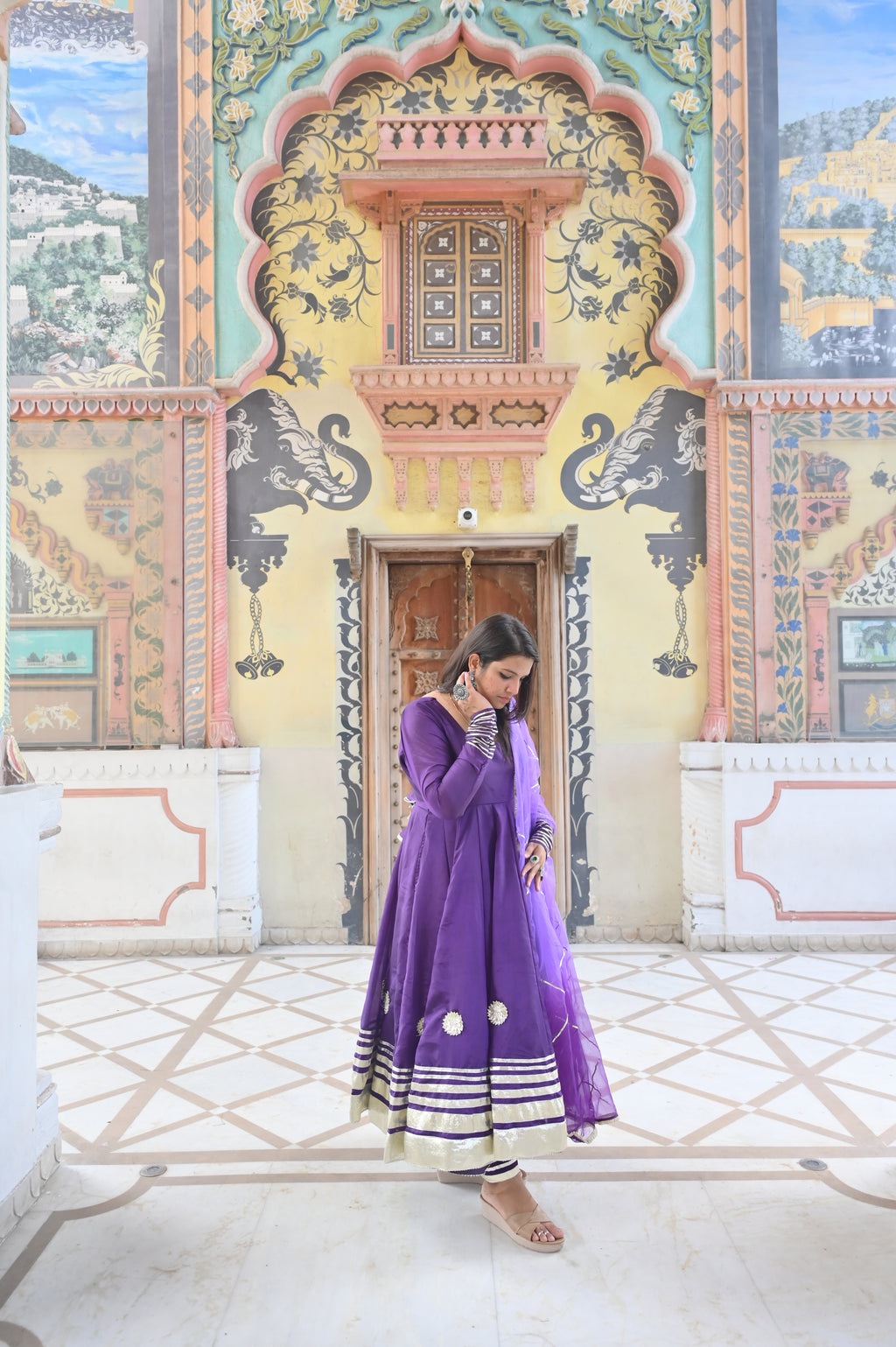 Grace of purple Anarkali suit set with dupatta