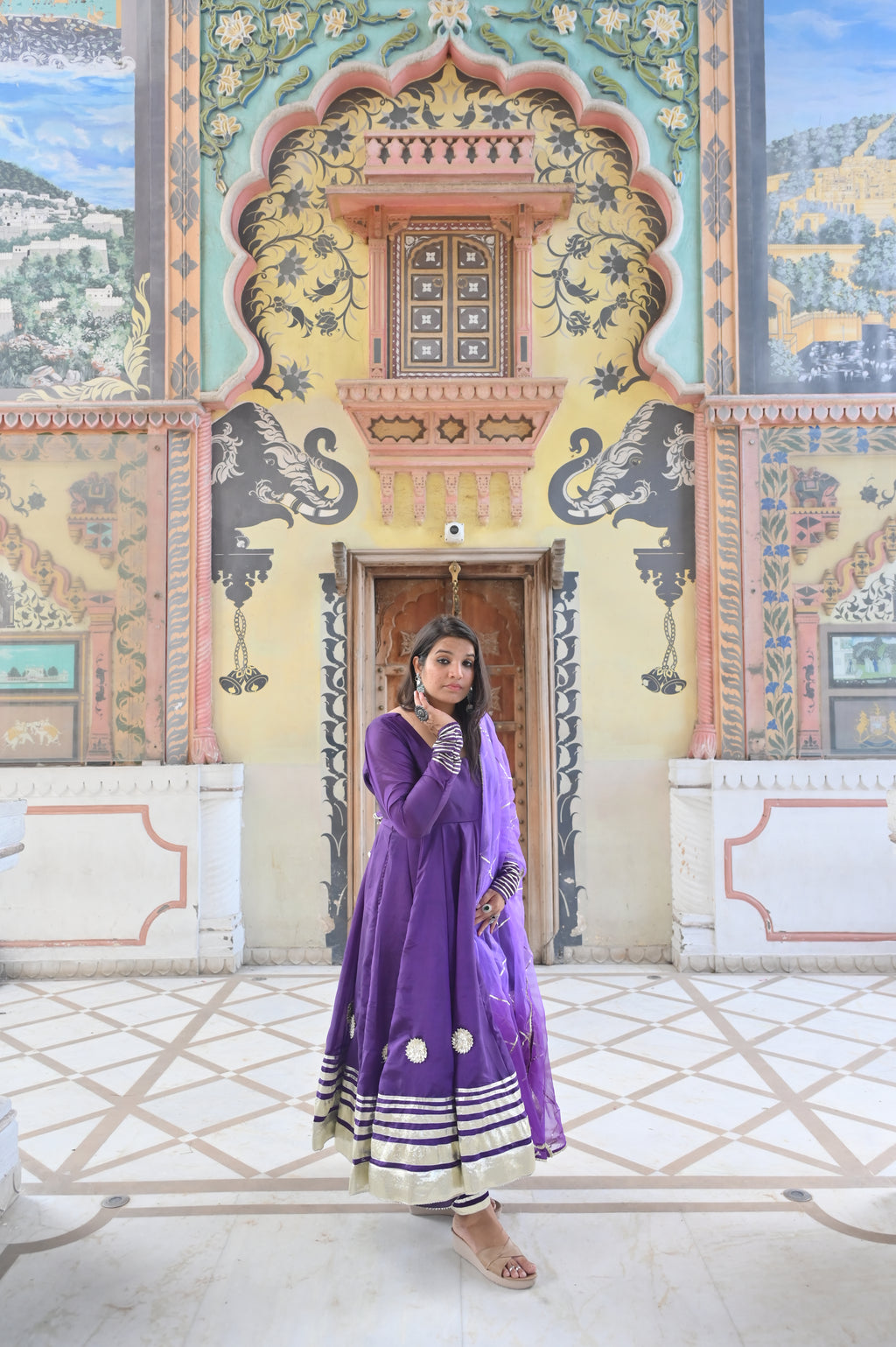 Grace of purple Anarkali suit set with dupatta
