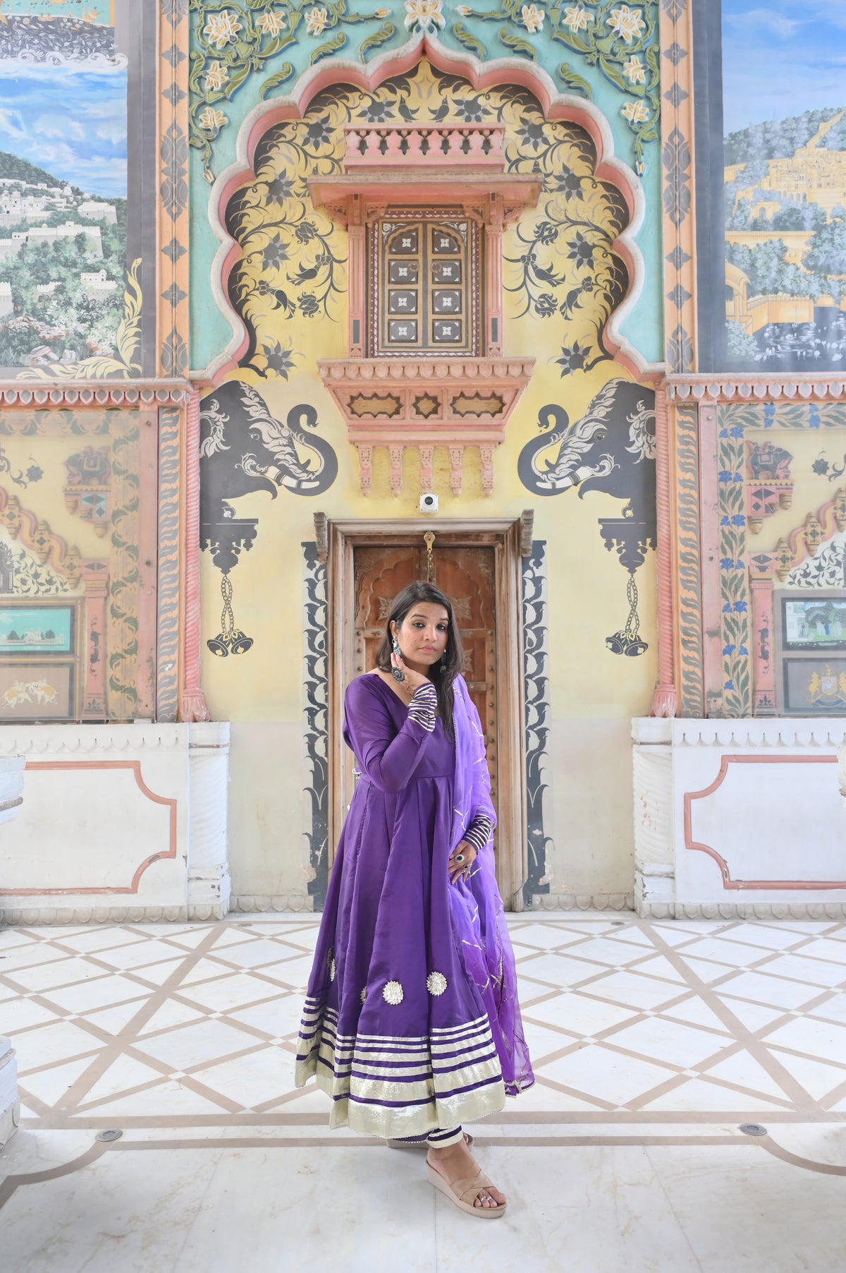 Grace of purple Anarkali suit set with dupatta