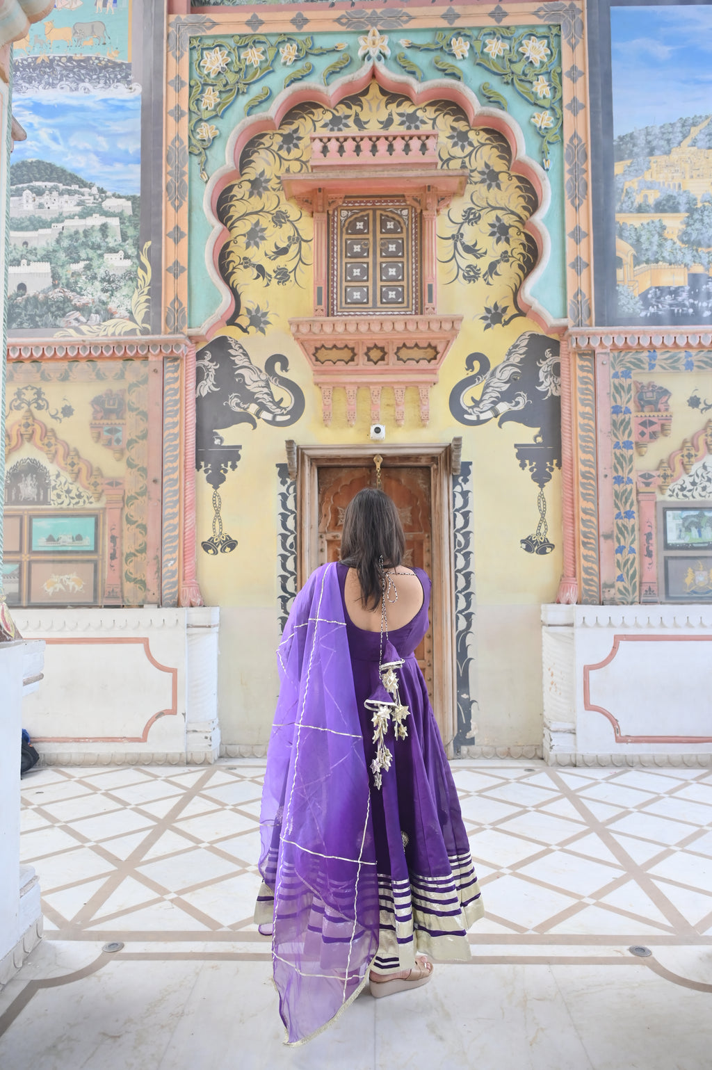 Grace of purple Anarkali suit set with dupatta