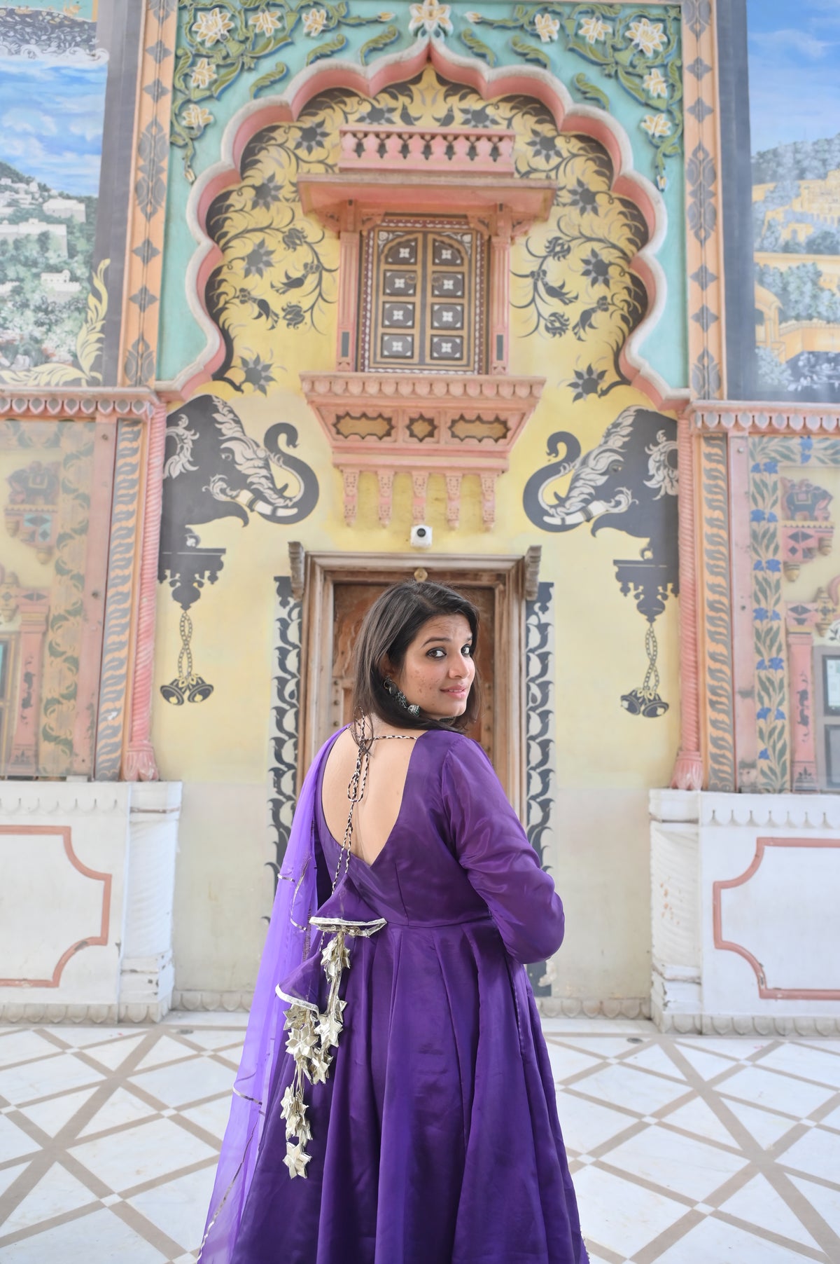 Grace of purple Anarkali suit set with dupatta