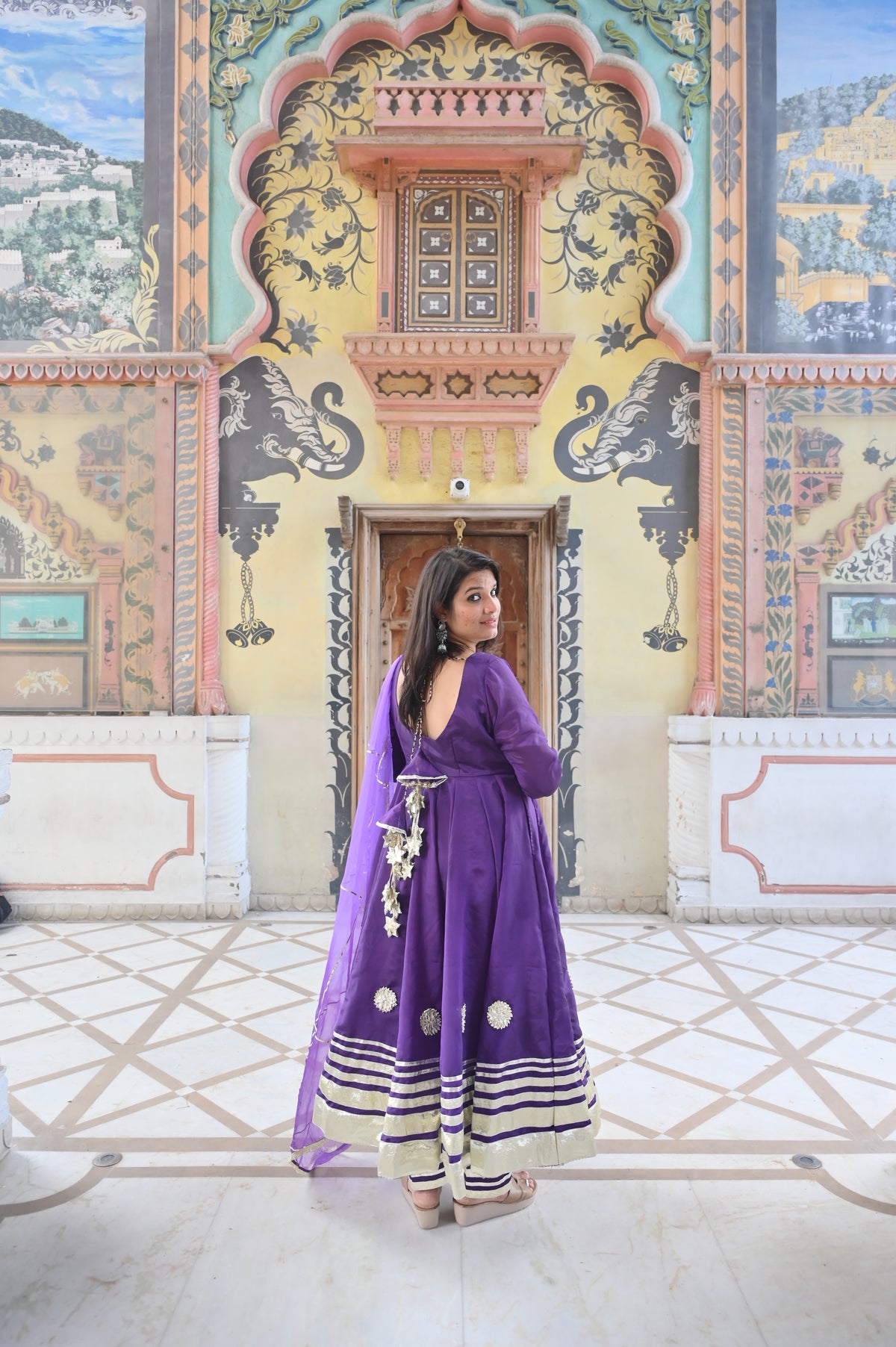 Grace of purple Anarkali suit set with dupatta