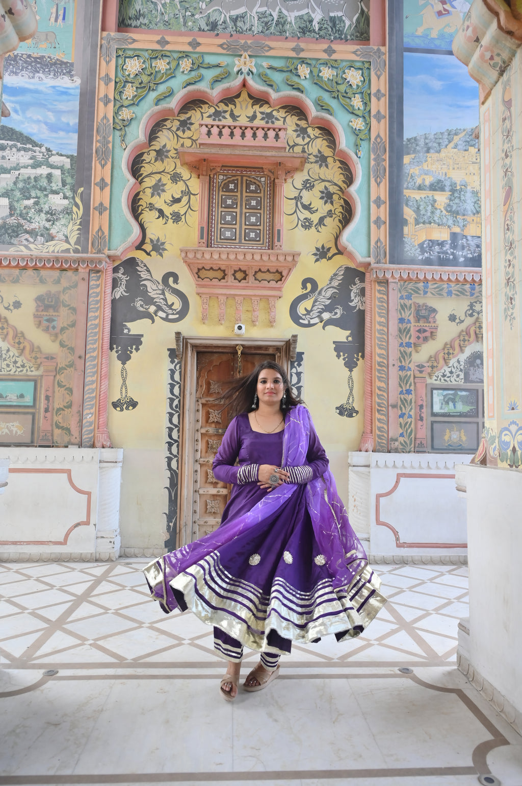 Grace of purple Anarkali suit set with dupatta