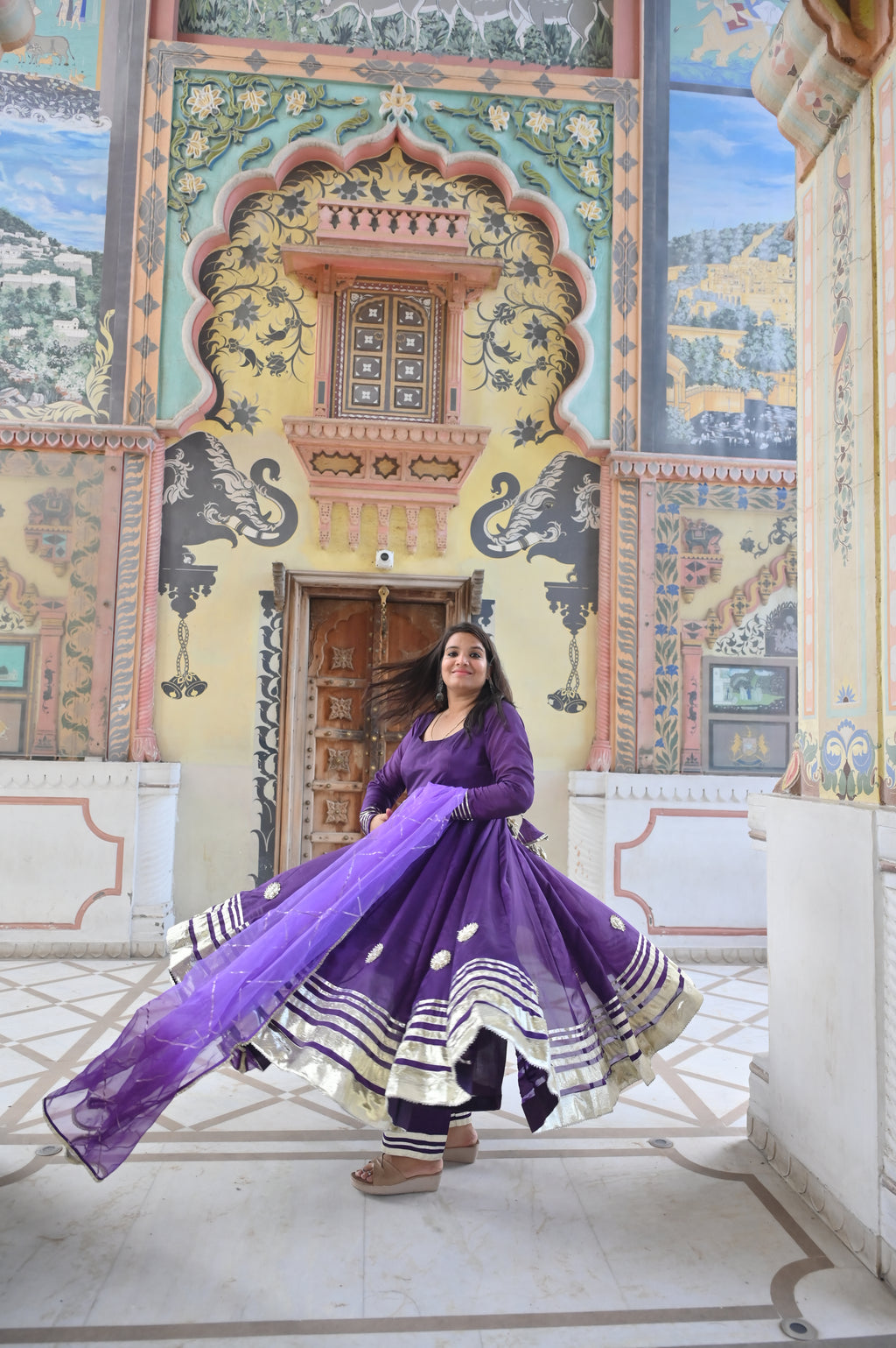 Grace of purple Anarkali suit set with dupatta