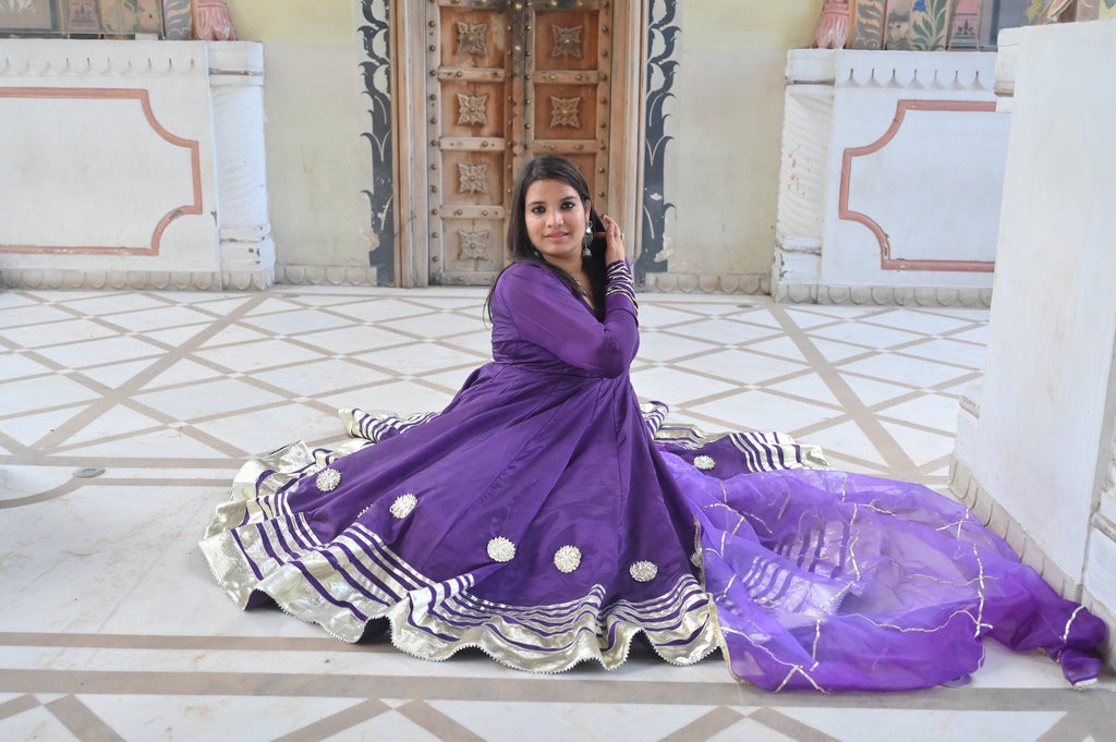 Grace of purple Anarkali suit set with dupatta