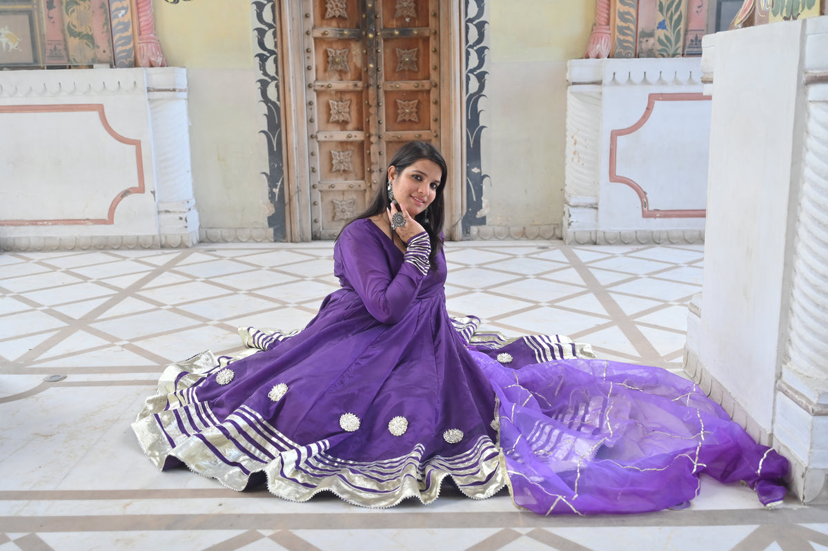 Grace of purple Anarkali suit set with dupatta